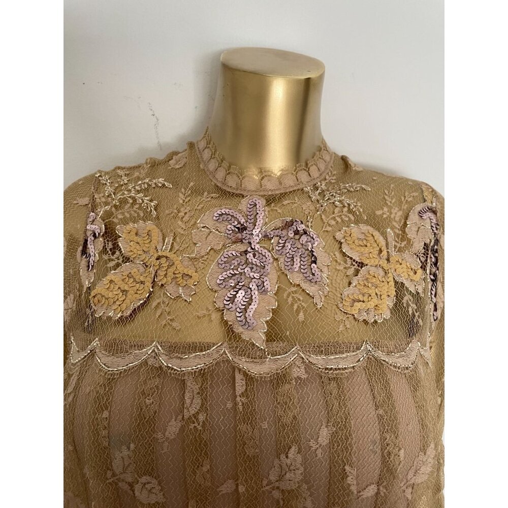 Vintage Rina Di Montella Sheer Lace Dress With Embroidered Floral Sequins Size 6 - Picture 5 of 16